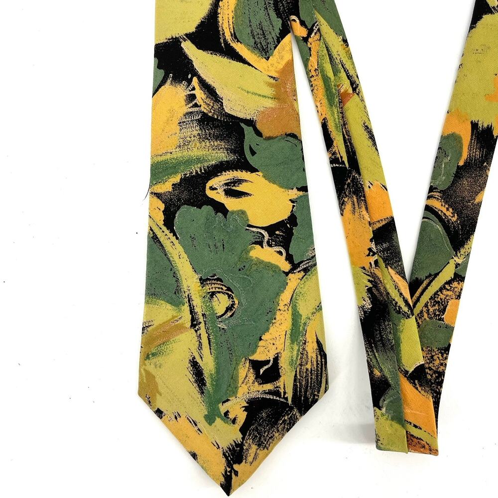 Andrini Men’s 100% Gold Green‎ silk tropical Necktie (62 x 4) Tie